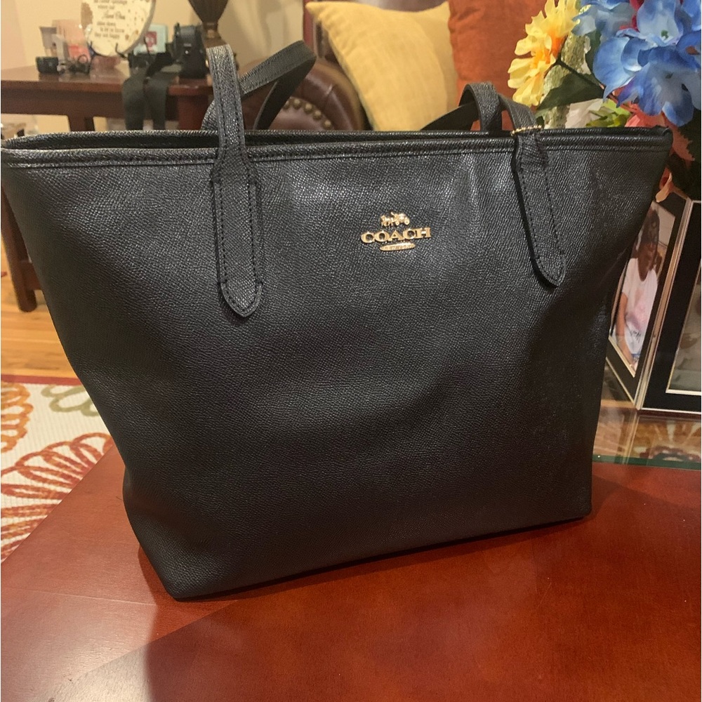 Coach Leather Zip Top Tote
